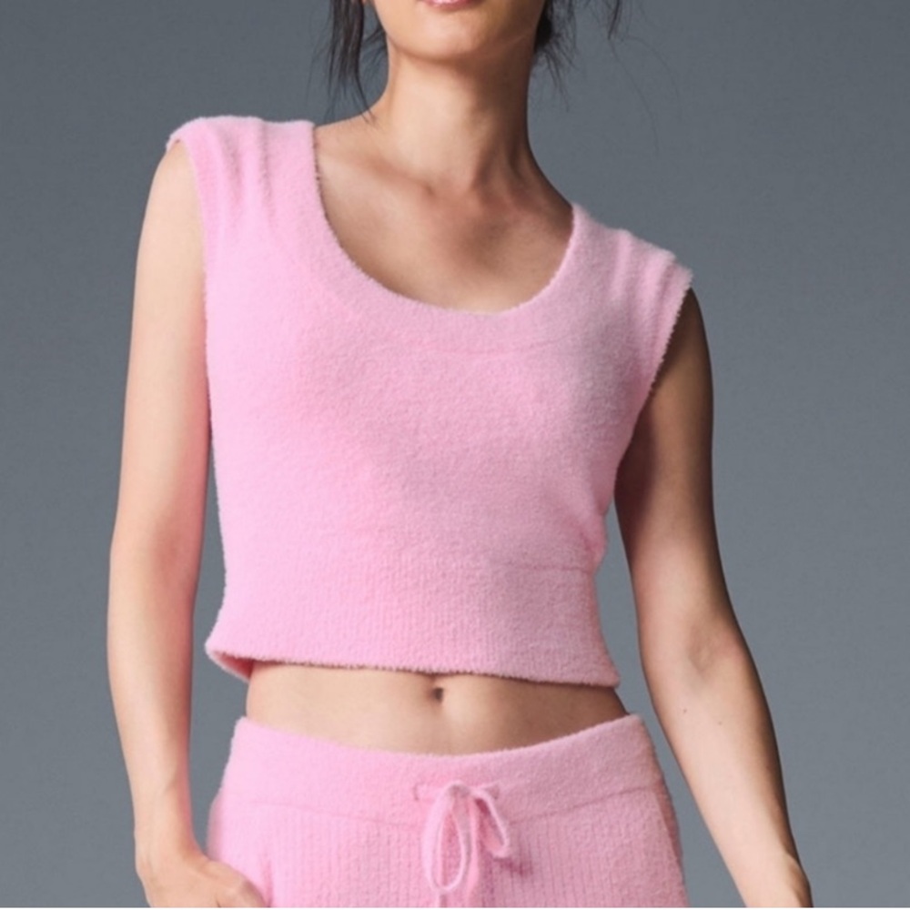 Alo pink snuggle up short sleeve sweater size small